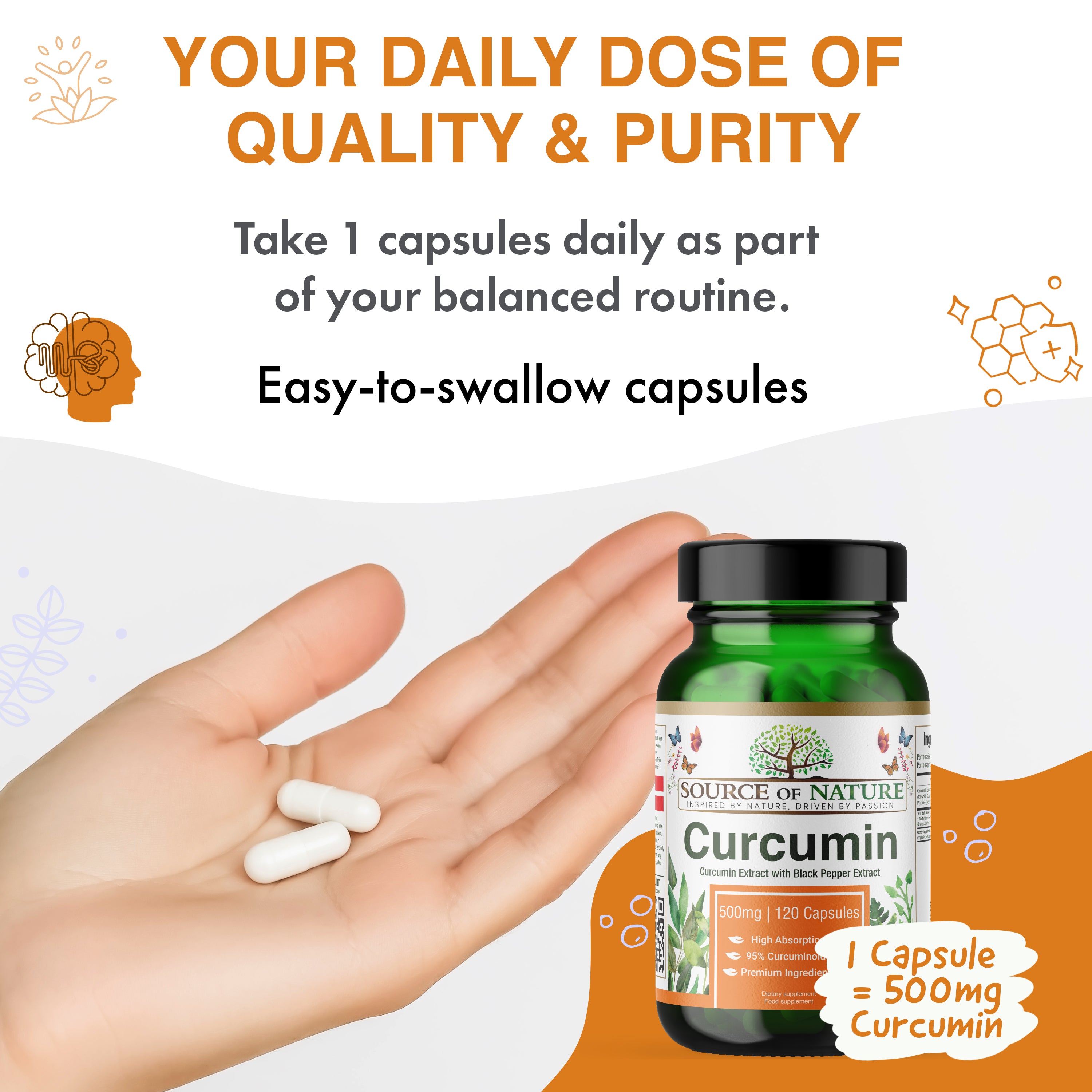 Curcumina 500mg | 120 Capsule | Fornitura per 4 mesi